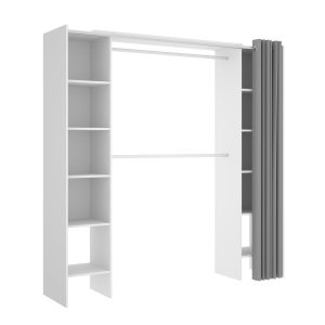 Armario vestidor con 2 barras + cortina + estantes blancos