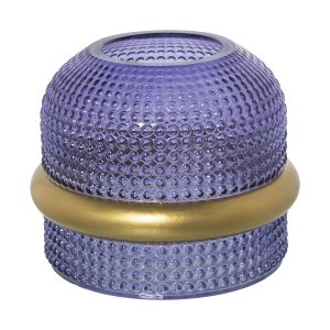 Jarrón cristal azul o verde aro dorado 15 cm