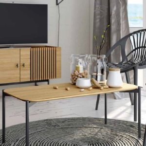 Mesa de centro rectangular roble + patas metálicas negras