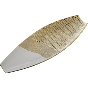 Centro de cerámica blanco/dorado rayado brillo