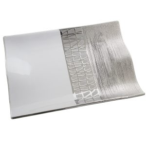 Centro de cerámica blanco con detalles plateados