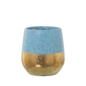 Macetero cerámica dorado/azul 14 cm
