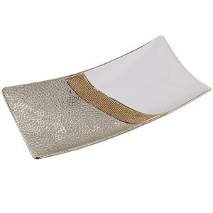 Centro rectangular de cerámica blanco/oro