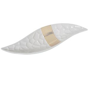 Centro de cerámica blanco diseño piedra detalles dorado