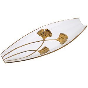 Centro de cerámica blanco brillo y flor en plata/oro