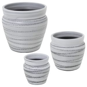 Set de 3 maceteros de cerámica gris rayada