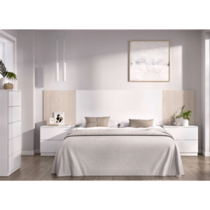 Cabezal blanco/alistonado + 2 mesas con 2 cajones + xifonier