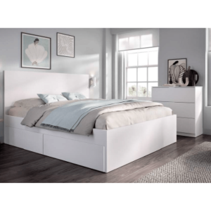 Cabecero + cama de 135/140×190 con 4 cajones + xifonier blanco
