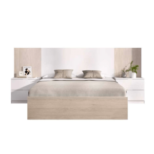 Cabezal blanco/alistonado + 2 mesas con 2 cajones + aro de cama