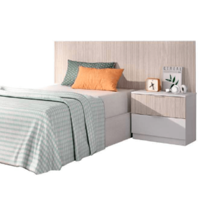 Cabezal alistonado con mesita de noche blanca