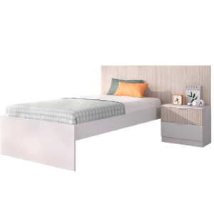 Cabecero + mesita + aro de cama alistonado/blanco
