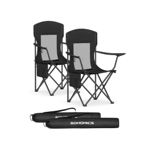 Conjunto de sillas de camping transpirables y plegables en negro