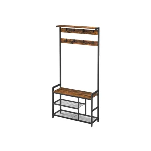 Perchero con zapatero Marrón Rústico y Negro