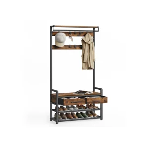 Perchero Recibidor con Ganchos Extraíbles Cajones Banco Zapatero