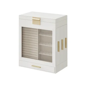 Caja Joyero para Joyas Ventana de Cristal Cajones Laterales Espejo Grande