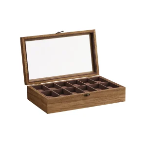 Caja para Relojes con Compartimentos de Madera Maciza con Tapa de Cristal