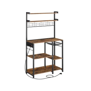 Estantería de Panadería con Toma Corriente Marrón Rústico y Negro Tinta