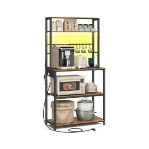 Estantería de cocina multifuncional con estantes ajustables y ganchos