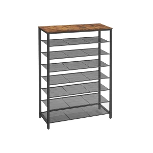 Zapatero con 7 Estantes 100 x 30 x 152 cm Marrón Rústico y Negro