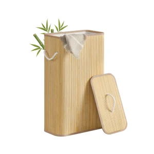 Cesto para ropa de bambú con tapa y bolsa extraíble