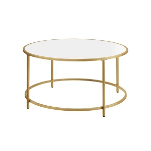 Mesa de Centro Redonda de Color Dorado y Blanco