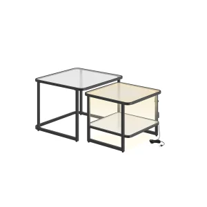 Juego de 2 Mesas de Café con Luces LED