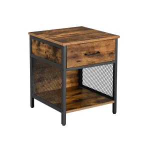 Mesita de Noche Marrón Rústico y Negro