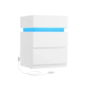 Mesita de Noche con Tira de Luz LED Multicolor Variable