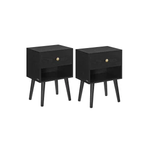 Mesita de Noche con Cajón y Compartimento de Almacenamiento Abierto