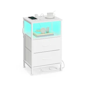 Mesita de noche con carga inalámbrica y luz LED ajustable