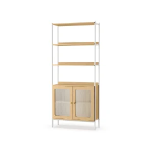 Librería de 6 Niveles Estante Ajustable Beige Roble y Blanco Perla