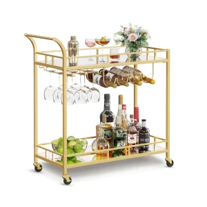 Carrito de bar con estantes de espejo y botellero