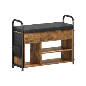 Banco Zapatero para Entrada Marrón Rústico y Negro Tinta
