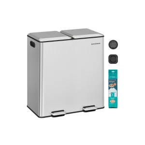 Papelera doble de cocina con pedales y cubos extraíbles