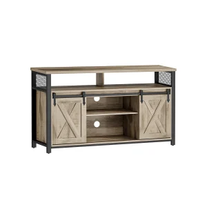 Mueble de TV Marco Metálico Marrón Roble y Negro