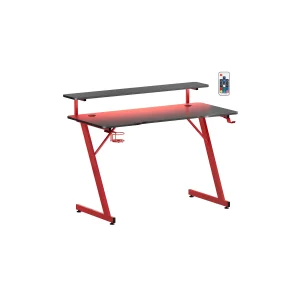 Escritorio para Juegos con Luces LED Negro Carbón y Rojo Rubí