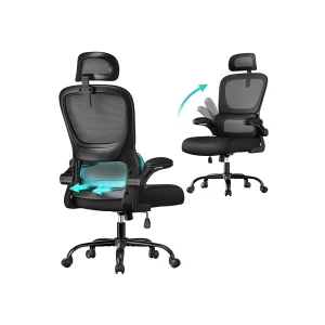 Silla de oficina ergonómica de malla con reposabrazos plegables