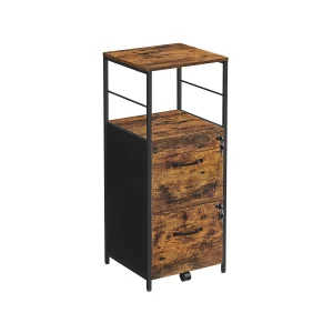 Archivador con 2 Cajones para Impresora Marrón Rústico y Negro