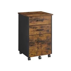 Archivador de 3 Cajones Marrón Rústico y Negro