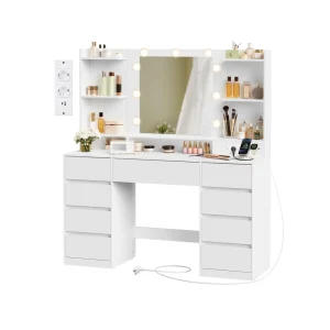 Tocador con espejo LED y amplio espacio de almacenamiento