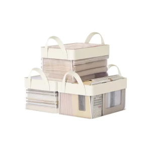 Caja de almacenaje plegable de tela de 3 piezas con asas