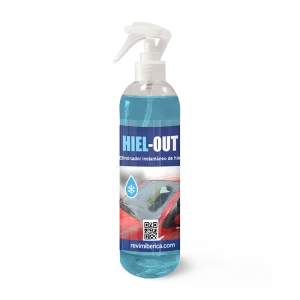 HIEL-OUT. Líquido descongelante para la eliminación de hielo, escarcha y condensaciones de agua de parabrisas de coches.