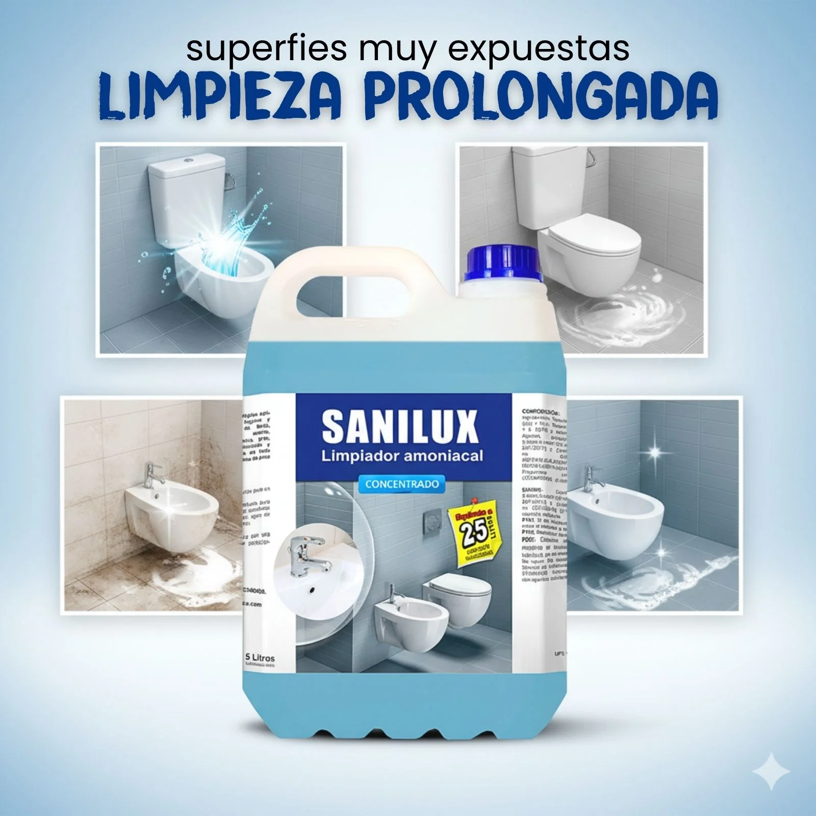 SANILUX | Limpiador Amoniacal Concentrado. Higiene diaria y desinfección profesional para baños - Imagen 2