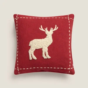 Funda de cojín de algodón con bordado Rena